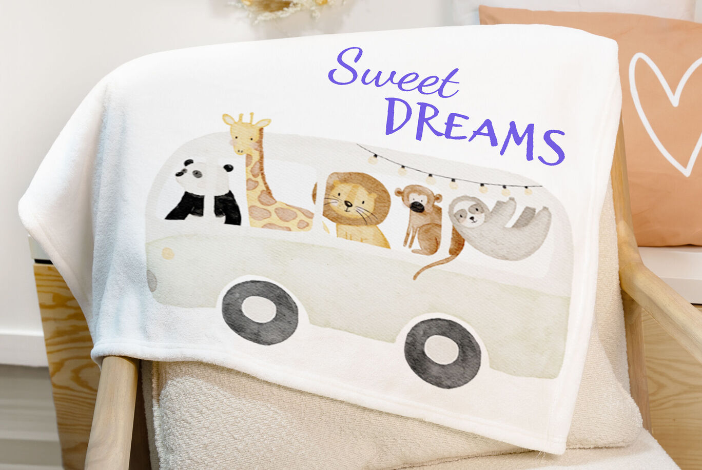 Couverture d'enfant avec un motif d'animal mignon et le texte "Sweet Dreams".