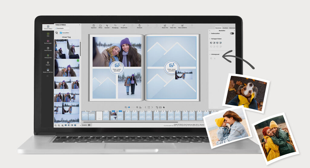 Mise en page d'un livre photo avec diverses images et styles
