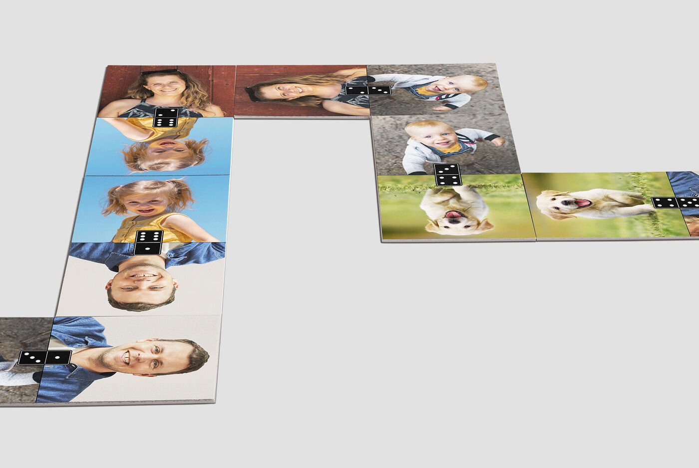 Album photo coloré avec des portraits de membres de la famille et un chien heureux. CEWE ALBUM PHOTO