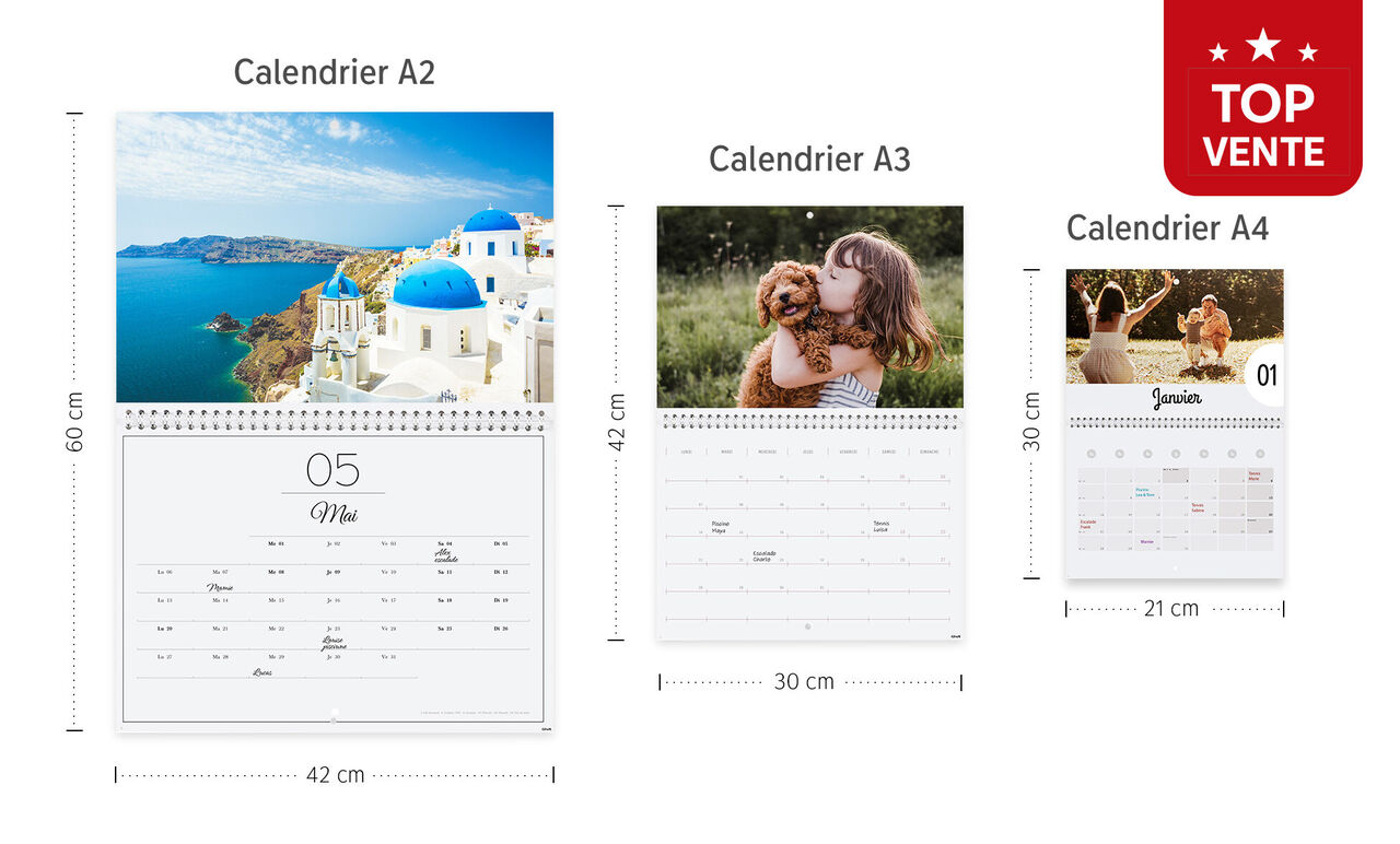 Calendrier mural double page personnalisé : formats A4 A3 A2