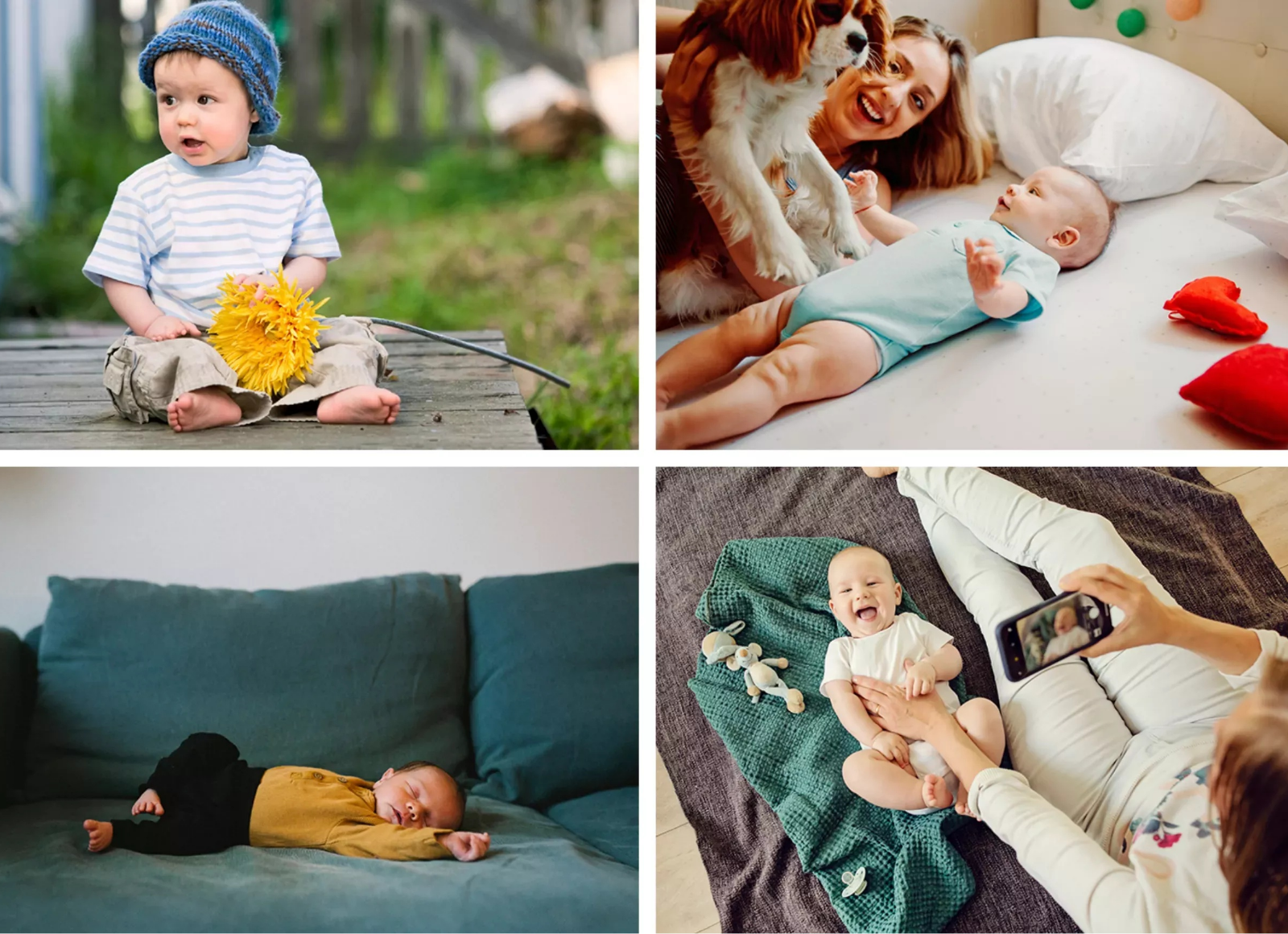 Un joyeux petit garçon assis sur un banc tenant une fleur jaune.