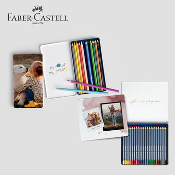 Des crayons colorés et du matériel de bricolage de Faber-Castell qui inspirent des projets créatifs.