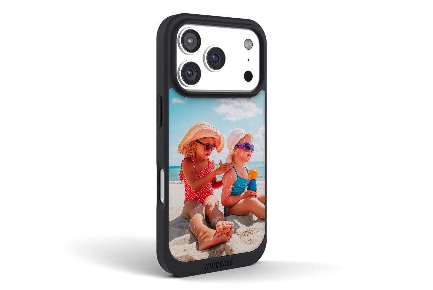 Coque pour iPhone personnalisée avec deux enfants assis sur la plage