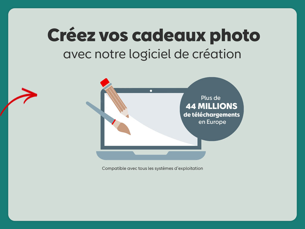 Créez vos cadeaux photo avec notre logiciel de création. Plus de 44 millions de téléchargement en Europe.