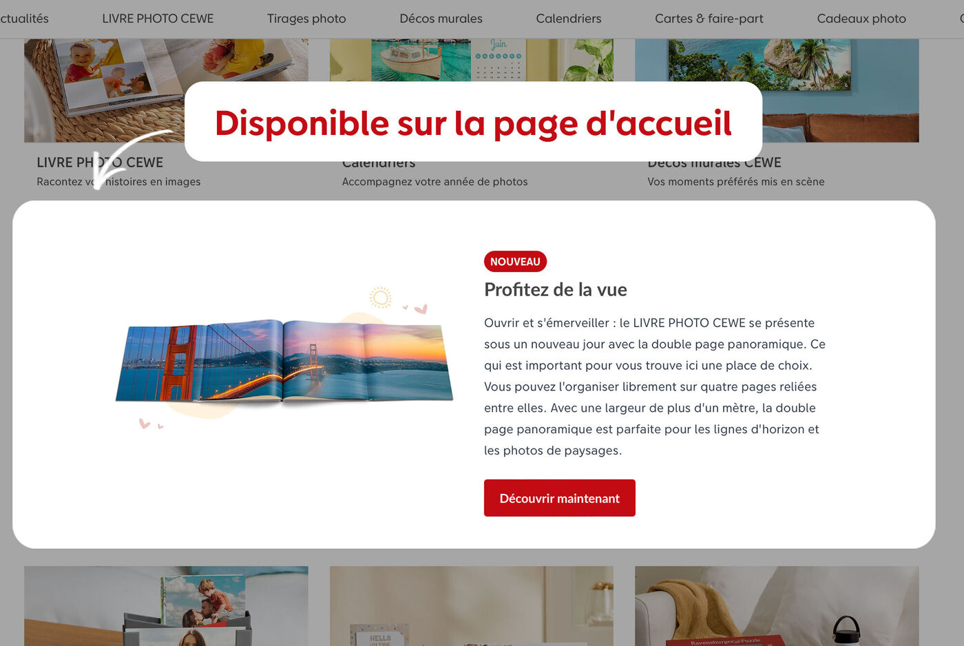 Aperçu du nouveau livre photo CEWE avec vue panoramique.