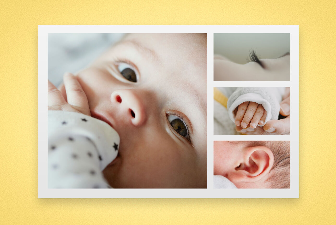 Un photo livre avec des photos de bébé mignon et des détails délicats.