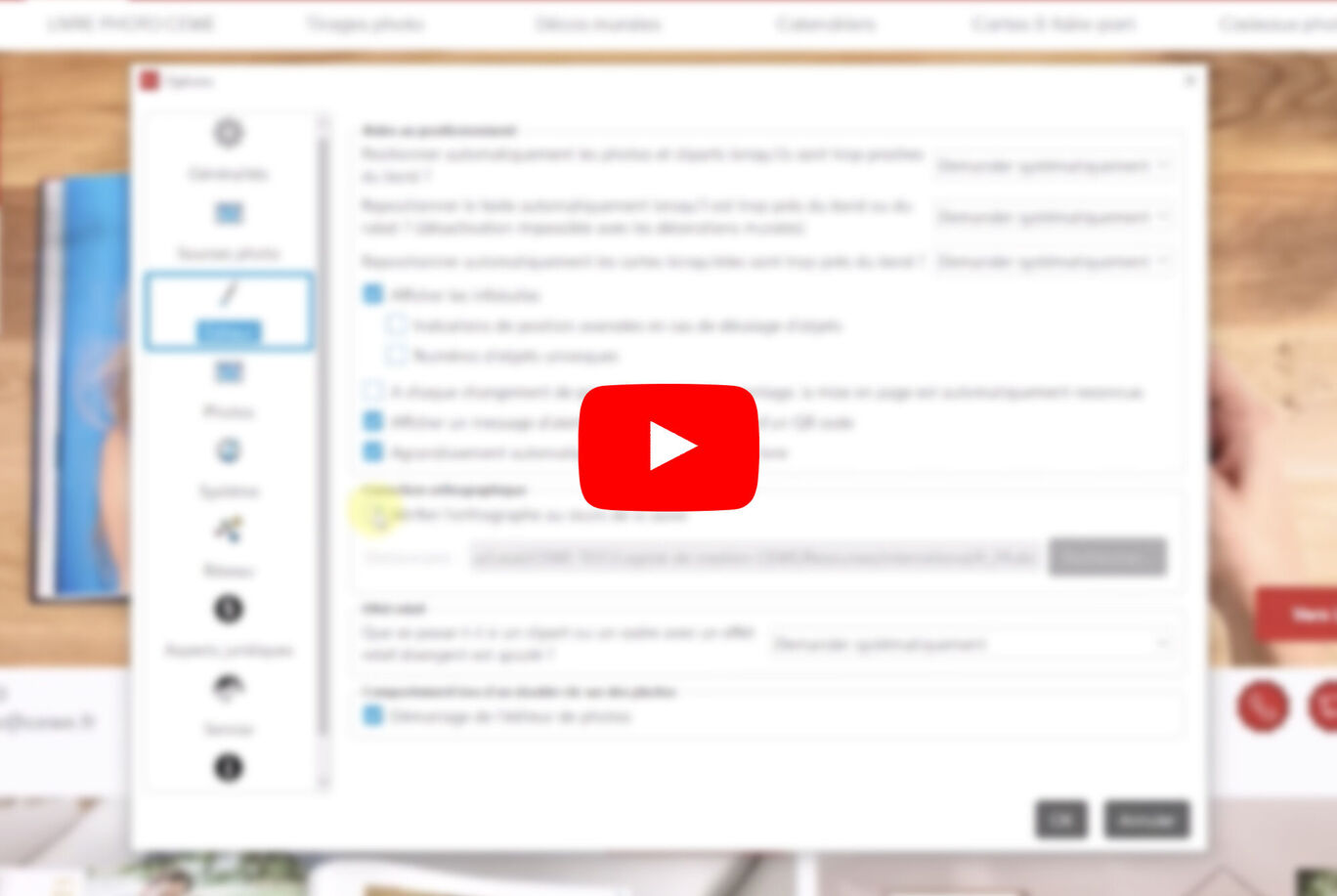 Capture d'écran d'une application en ligne avec un bouton vidéo
