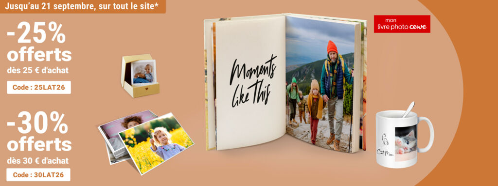 Jusqu'au 21/9 sur tout le site, -25% offerts dès 25€ d'achat avec 25LAT26, -30% offerts dès 30€ d'achat avec 30LAT26. Détails en bas de page