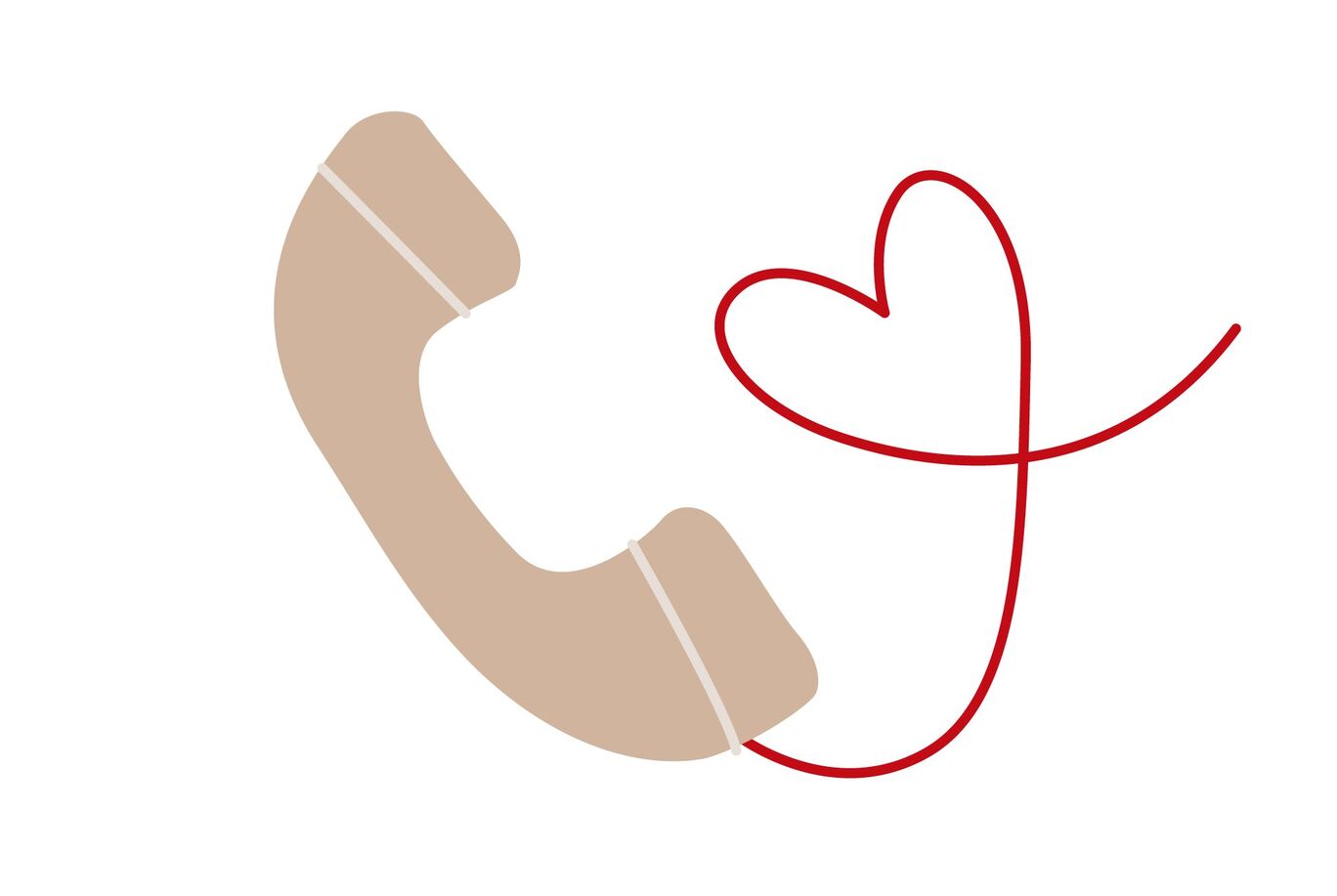 Un combiné de téléphone beige avec un cœur rouge en fil