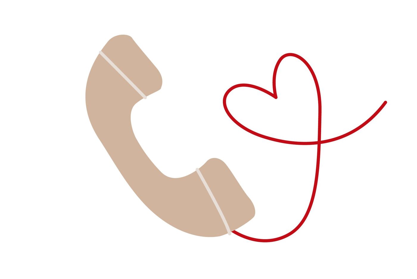 Un combiné de téléphone beige avec un cœur rouge en fil