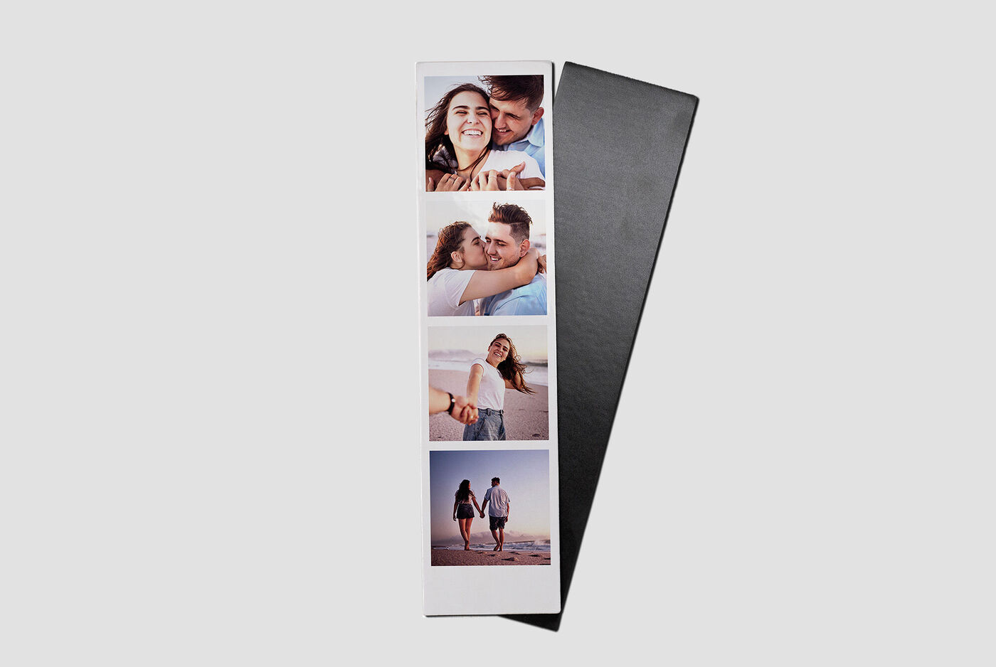 Deux photos de couples amoureux et une photo de deux personnes à la plage, présentation moderne avec bannière rouge 'Nouveau'.