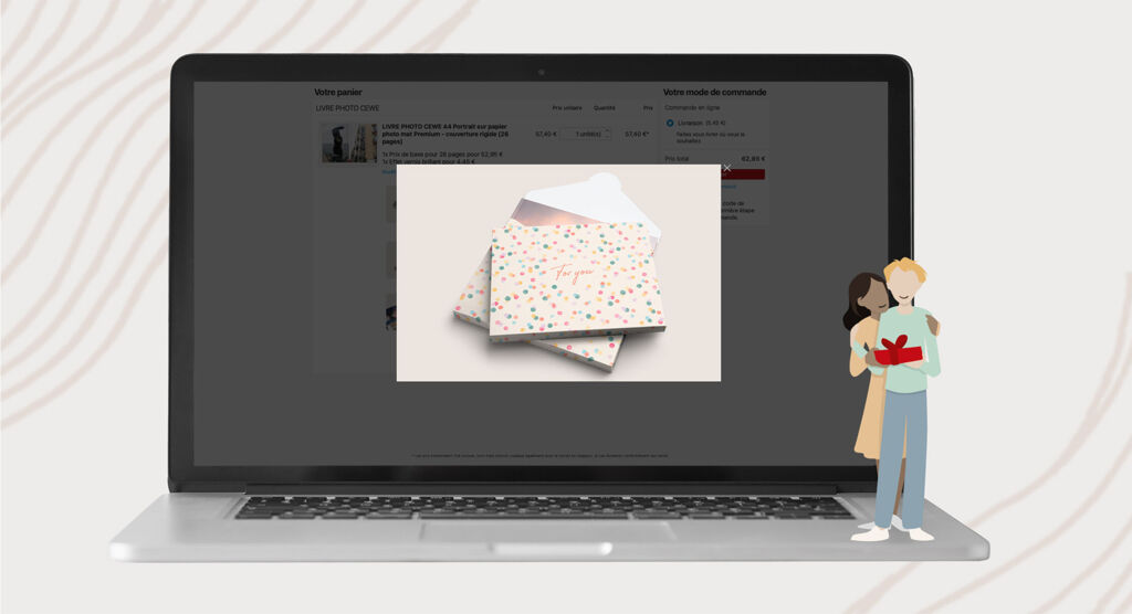 Outil en ligne de création des pochettes cadeaux personnalisées affiché sur écran d’ordinateur