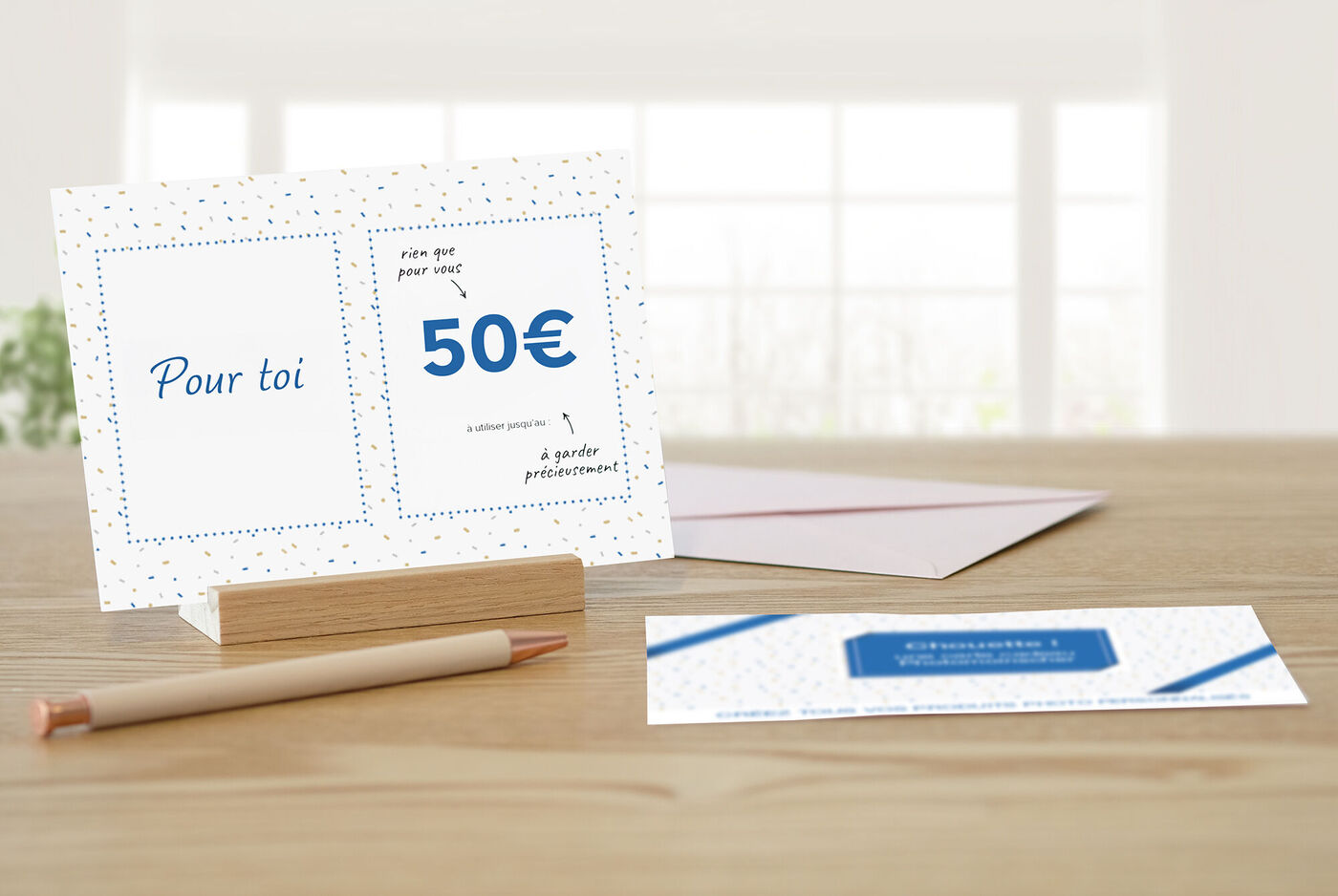 Cartes de vœux CEWE avec un bon d'une valeur de 50 euros.
