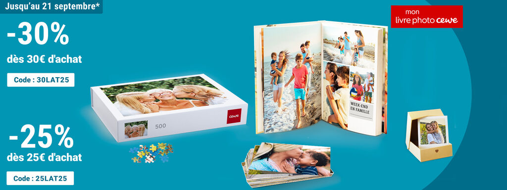 Bénéficiez de -30% dès 30€ d'achat avec le code 30LAT25 et -25% dès 25€ d'achat avec le code 25LAT25, offre valable jusqu'au 21 septembre.