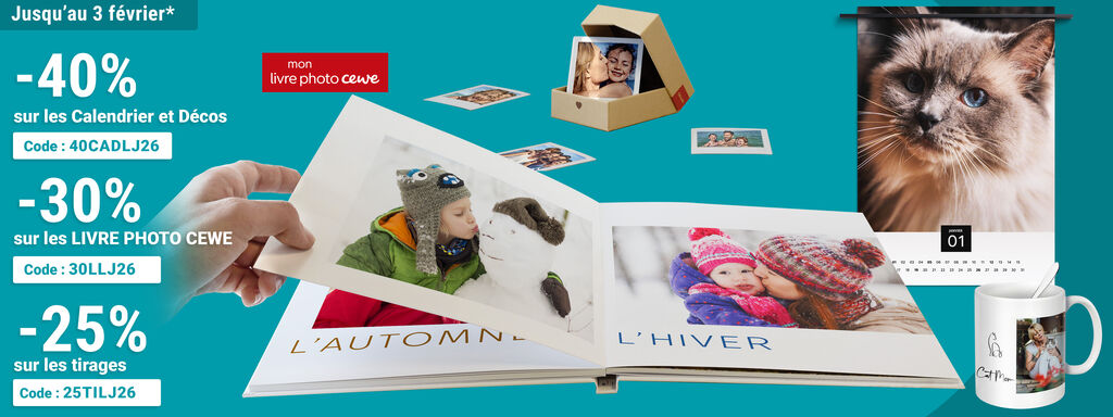 Du 7 janvier au 7 février 2026, profitez de 40% de remise sur les Calendrier et Décos avec le code 40CADLJ26, de 30% de remise sur les LIVRE