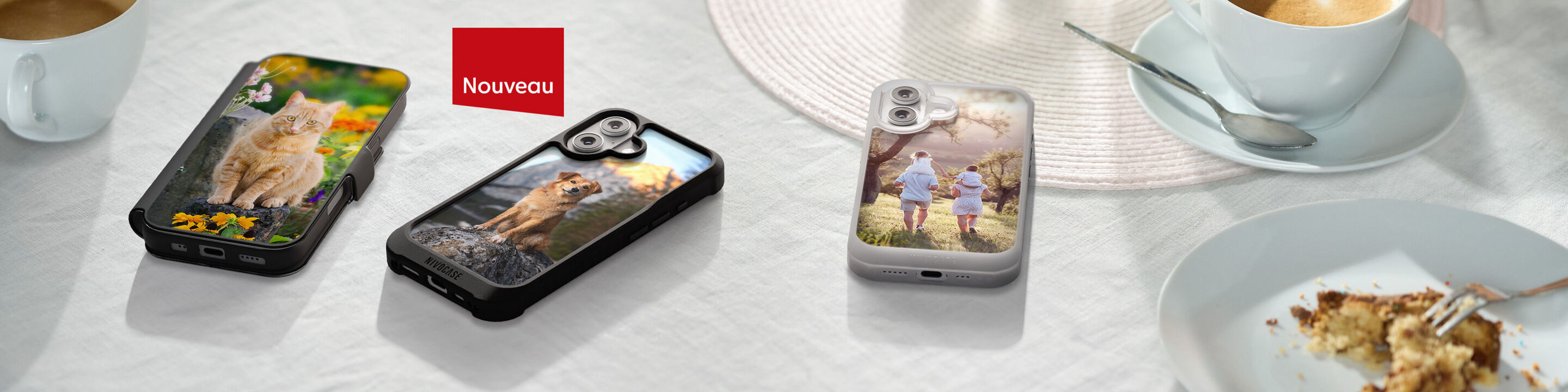 Trois coques de téléphone personnalisées avec animaux et enfants
