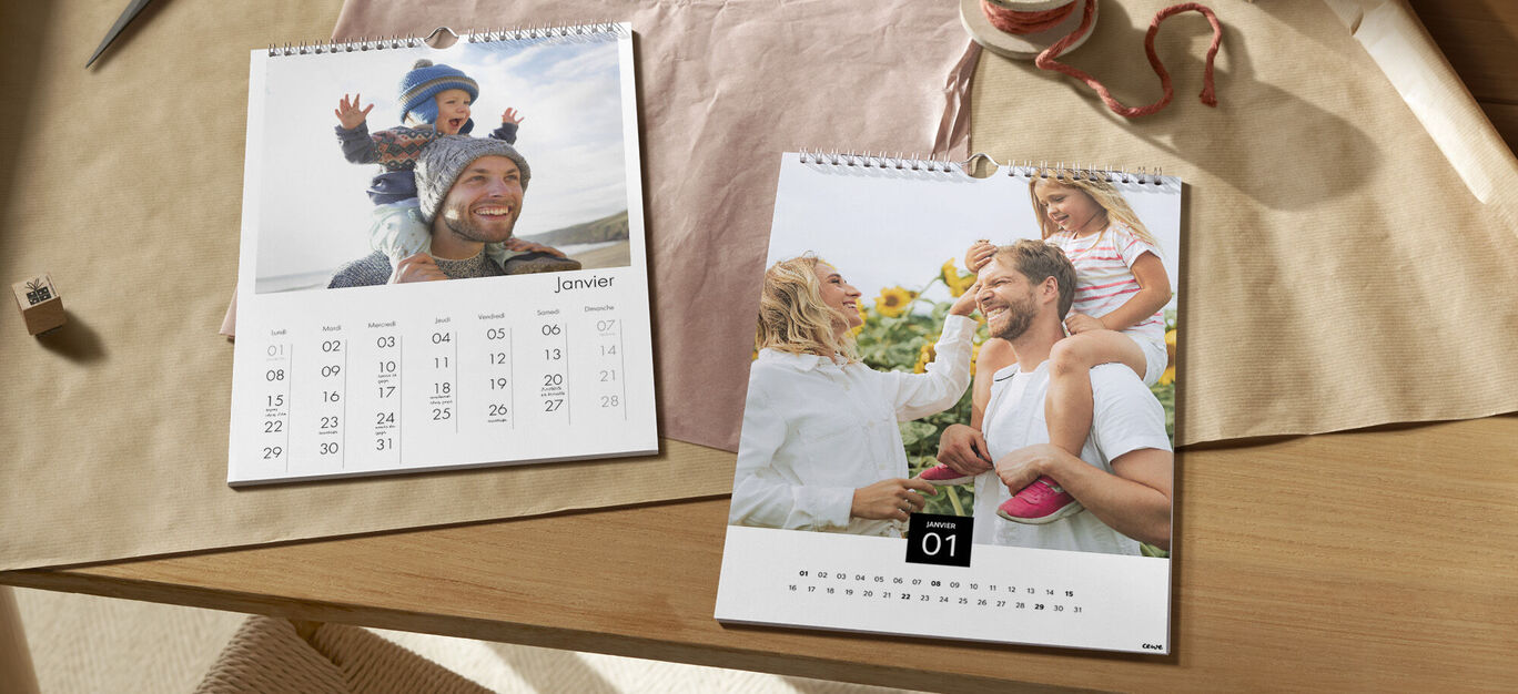 Un calendrier avec des photos de famille joyeuses, montrant bonheur et appartenance.