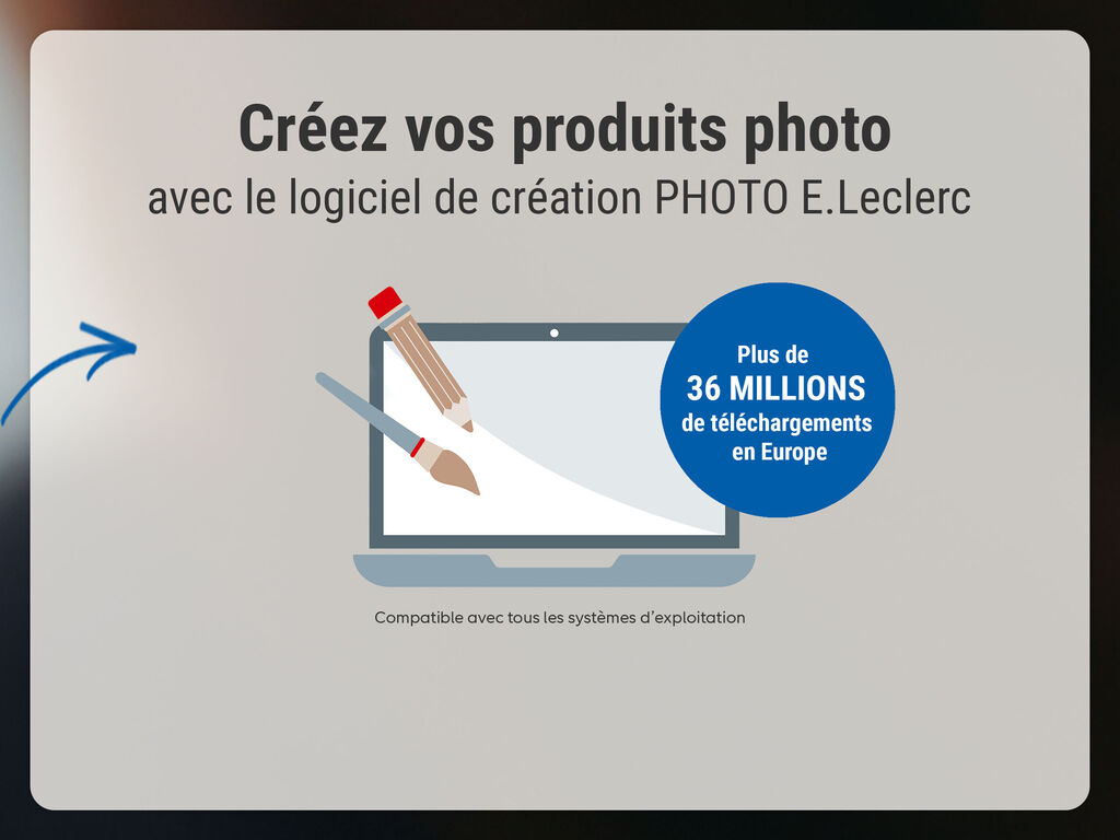 Graphique montrant un ordinateur et un portable avec un logiciel pour produits photo.
