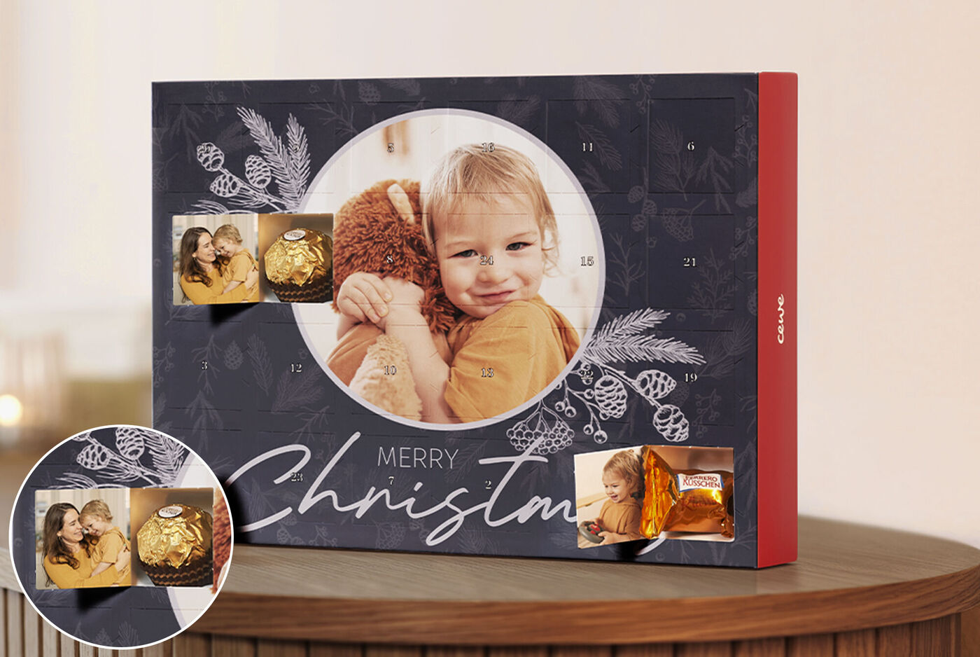Photo d'un enfant sur un calendrier de l'Avent avec chocolats Ferrero