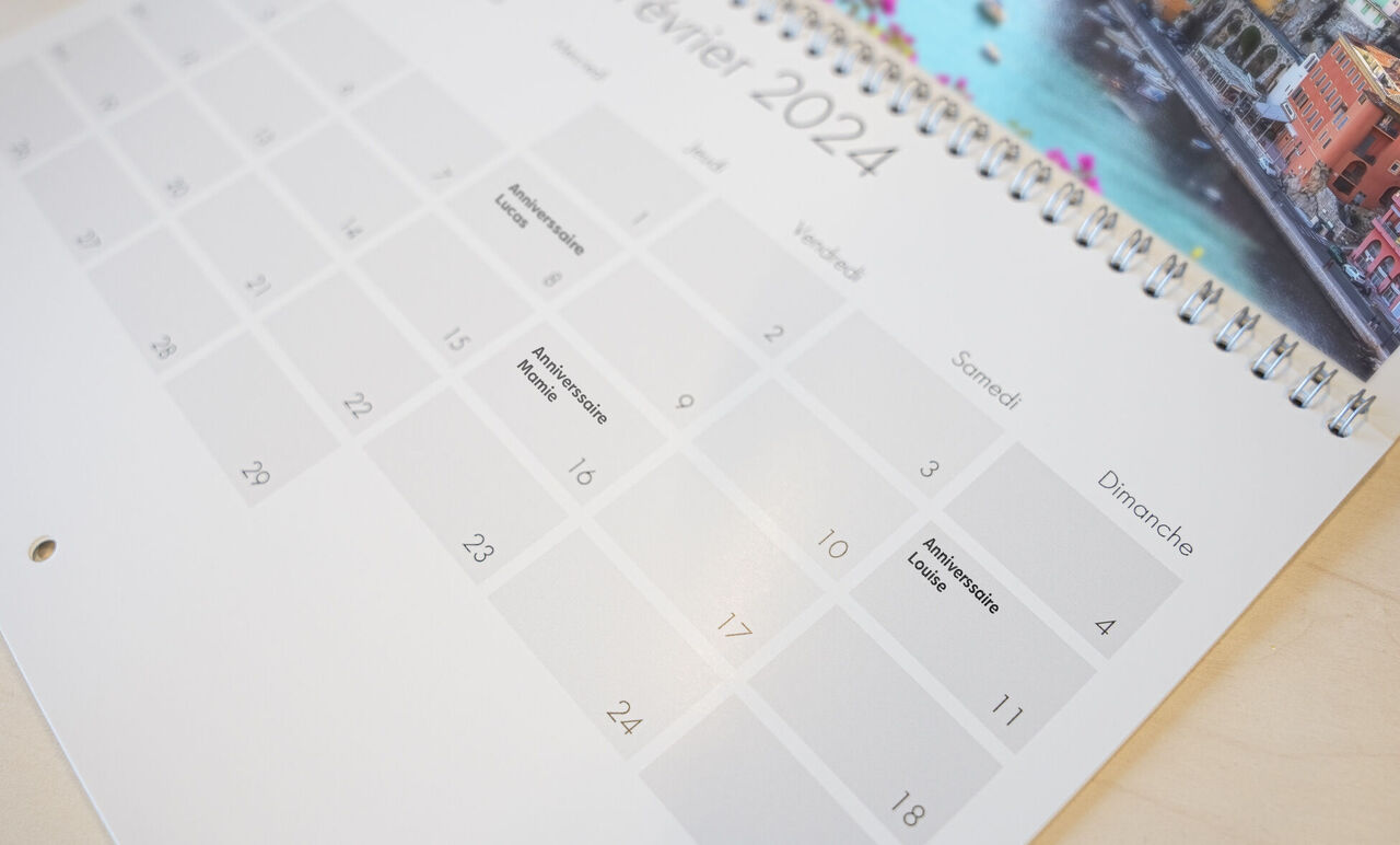 Calendrier personnalisé à spirale - A2