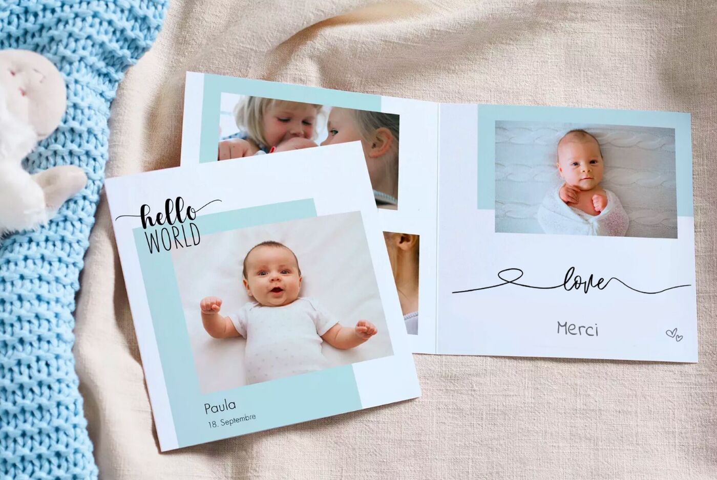 Une carte de vœux soigneusement conçue avec bébé et texte personnalisé