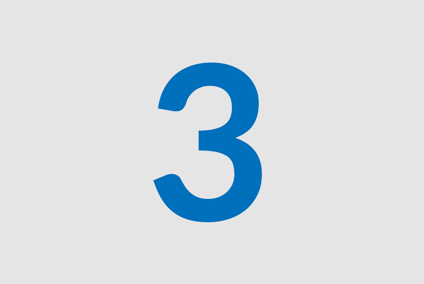 Le chiffre trois en bleu vif sur fond gris clair.