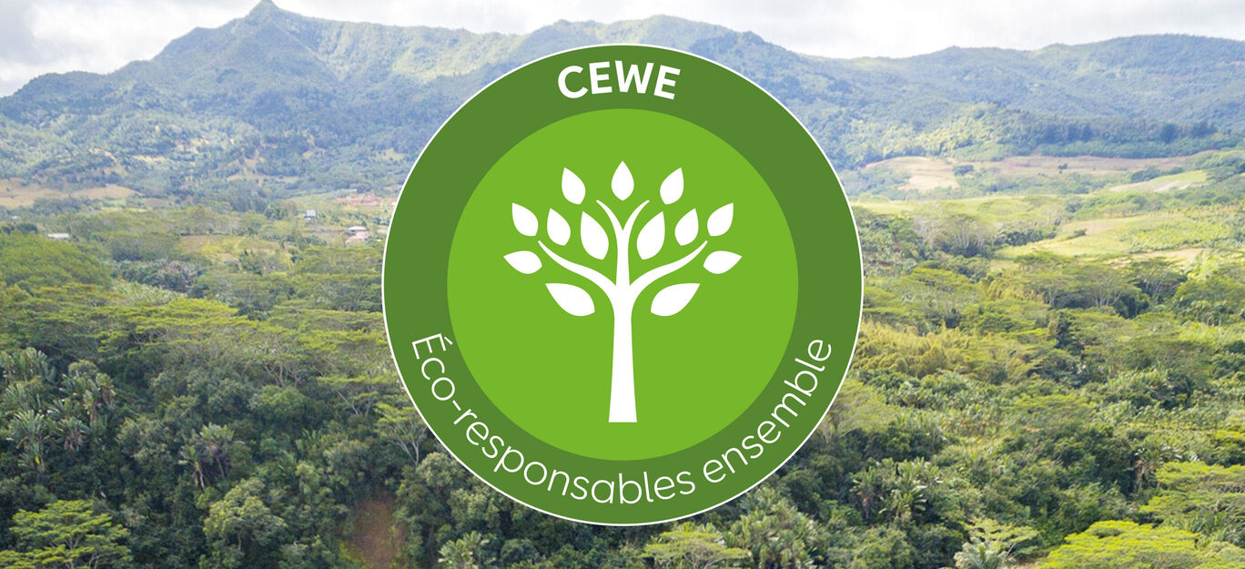 Logo avec design d'arbre pour CEWE, symbolise durabilité.