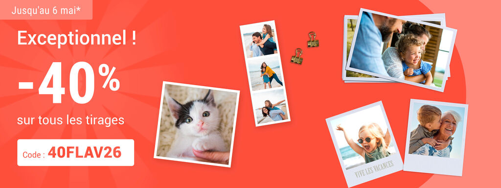 Du 30 avril au 6 mai 2026, -40% sur tous les tirages avec le code 40FLAV26. Conditions en bas de page.