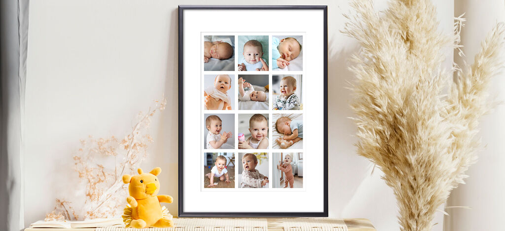 Collage de charmantes photos de bébé dans un élégant cadre