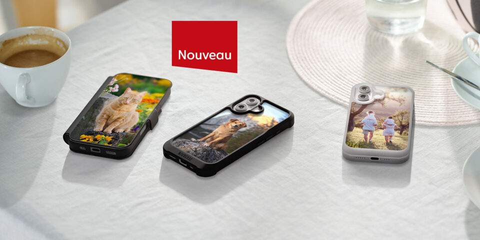 Trois coques de téléphone personnalisées avec animaux et enfants