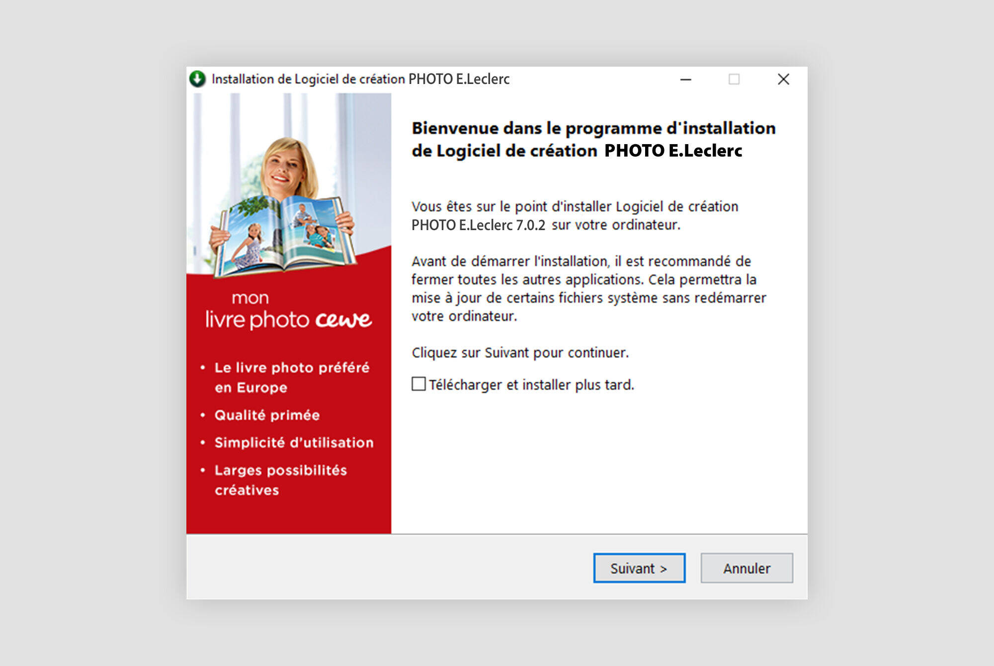 Installation du programme CEWE Photo Book avec un design coloré