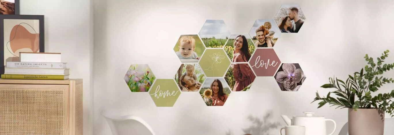 Image murale avec un design de rucher, montrant des photos de personnes heureuses et des souvenirs.