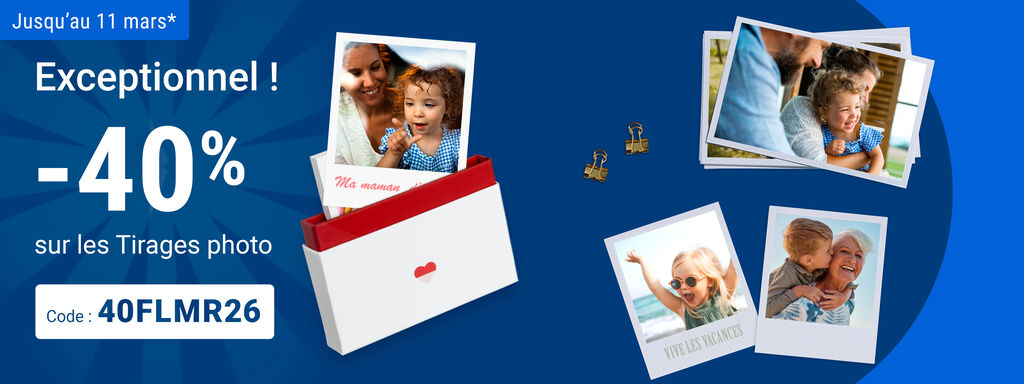 Du 5 au 11 mars 2026, profitez de 40% de remise sur tous les tirages avec le code 40FLMR26