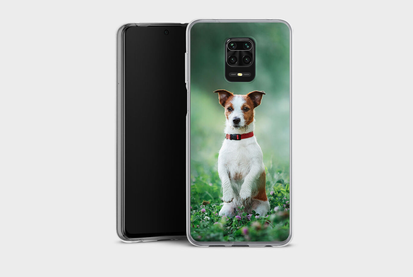 Un chien mignon sur une coque de smartphone avec un fond vert